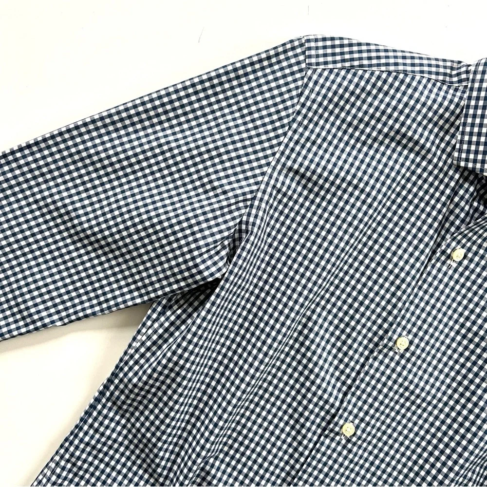 Banana Republic Navy Blue White Gingham Long Sleeve Grant Fit Button Down Shirt